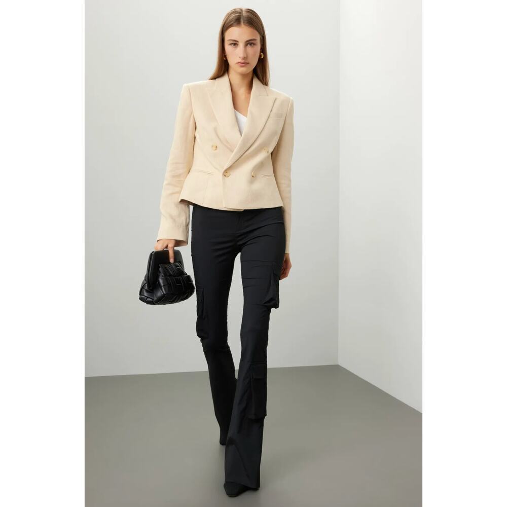 A.L.C. River Blazer Double Breasted Linen Blend Jacket Barely Beige Sz 4